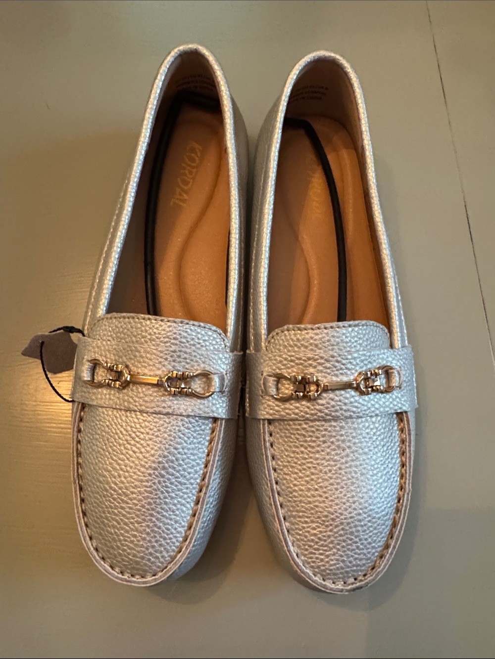 Giorgio Metallic Silver Women's Loafers with Gold Accent